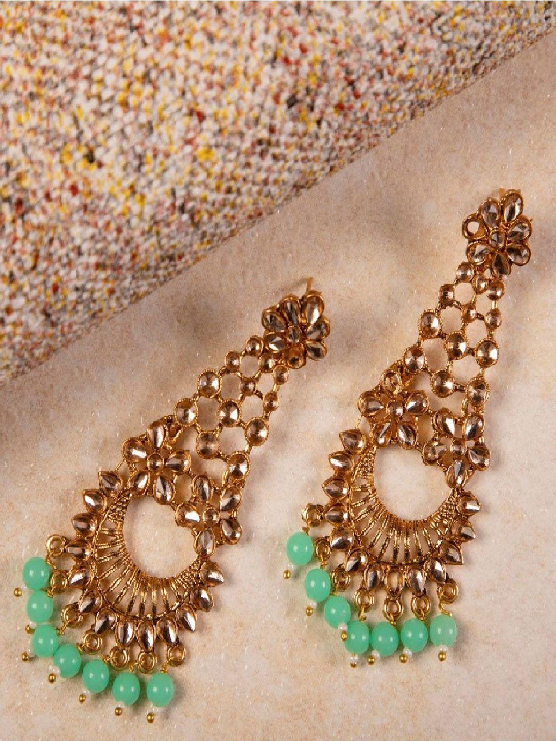 anikas creation gold-plated & sea green classic drop earrings