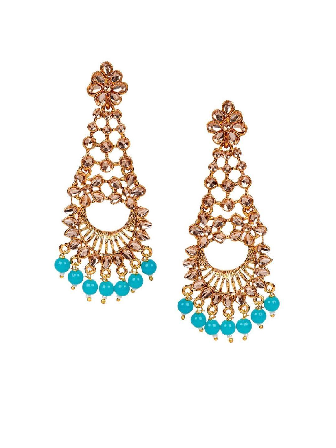 anikas creation gold-plated & turquoise blue floral drop earrings