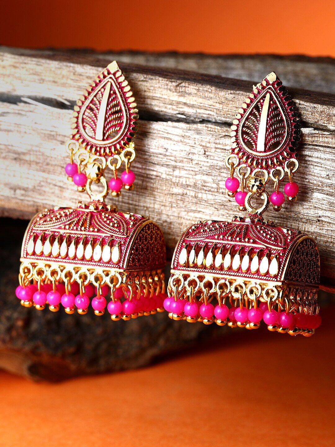 anikas creation gold plated contemporary jhumkas earrings