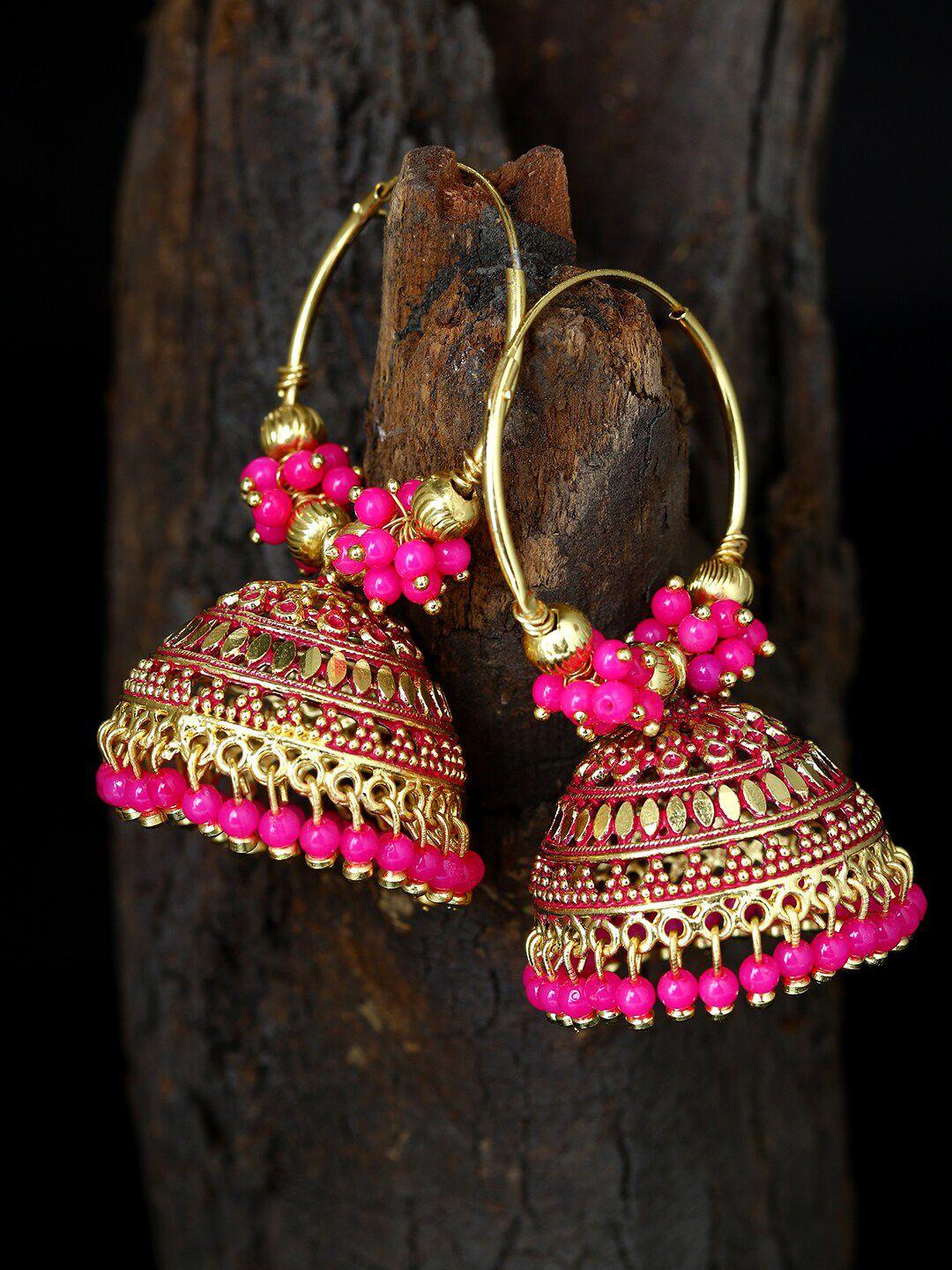 anikas creation gold-plated dome shaped jhumkas earrings