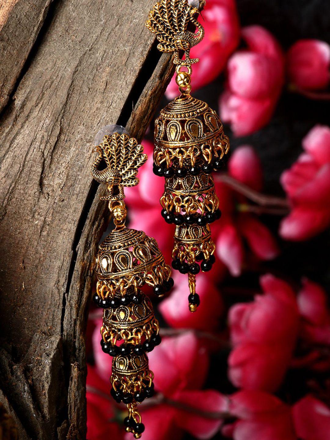 anikas creation gold plated dome shaped jhumkas earrings