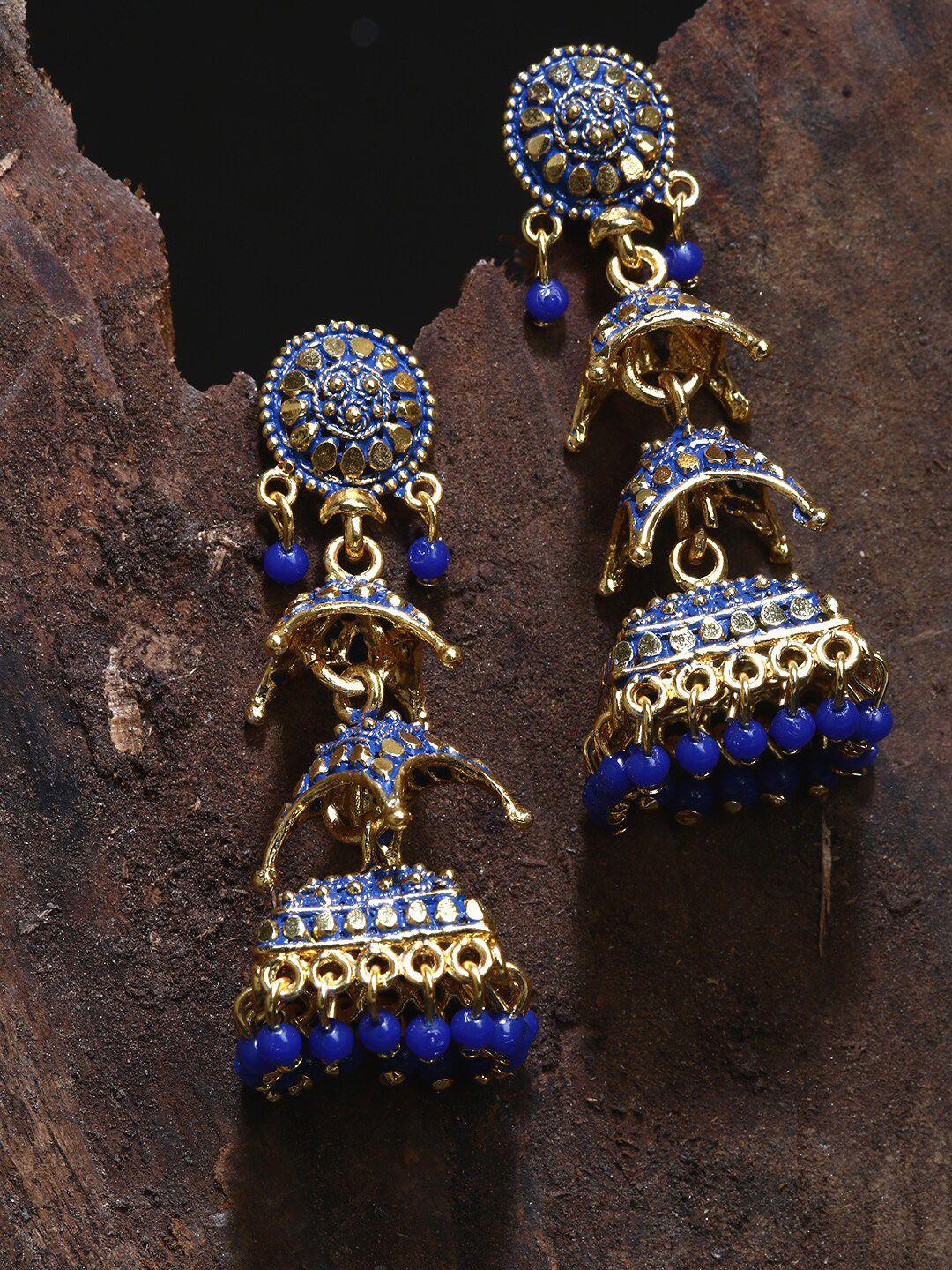 anikas creation gold plated dome shaped jhumkas earrings