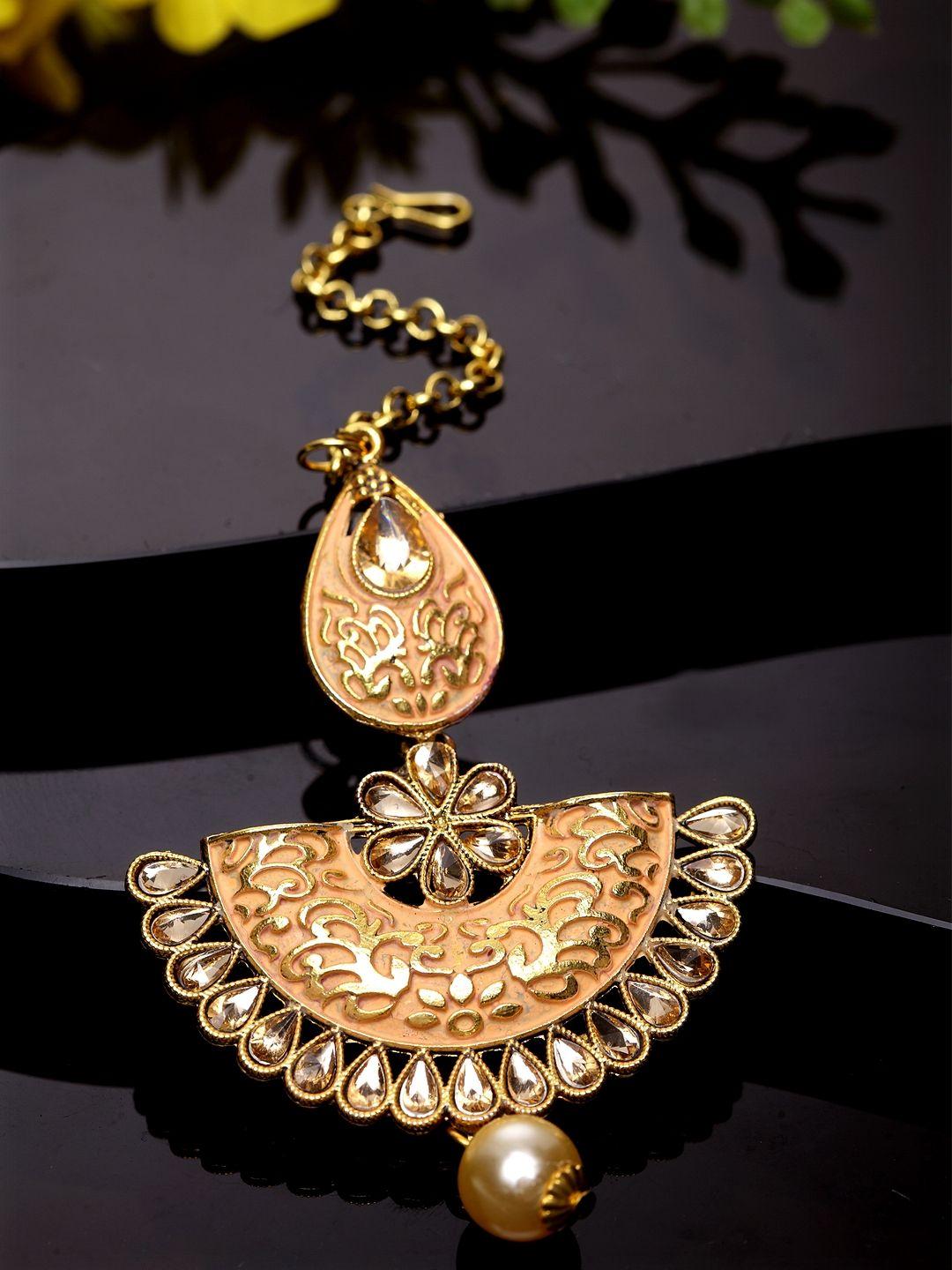 anikas creation gold-plated enamelled maangtika