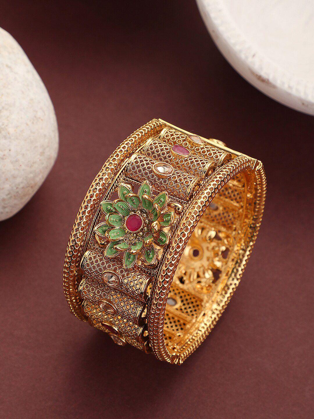 anikas creation gold-plated kundan-studded bracelet bangle