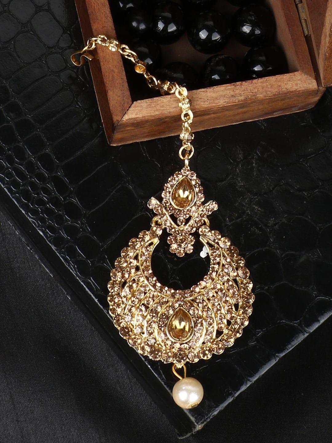 anikas creation gold-plated kundan studded traditional vilandi maang tika