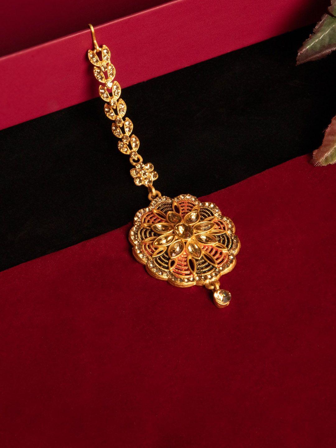 anikas creation gold-plated stone-studded maang tikka