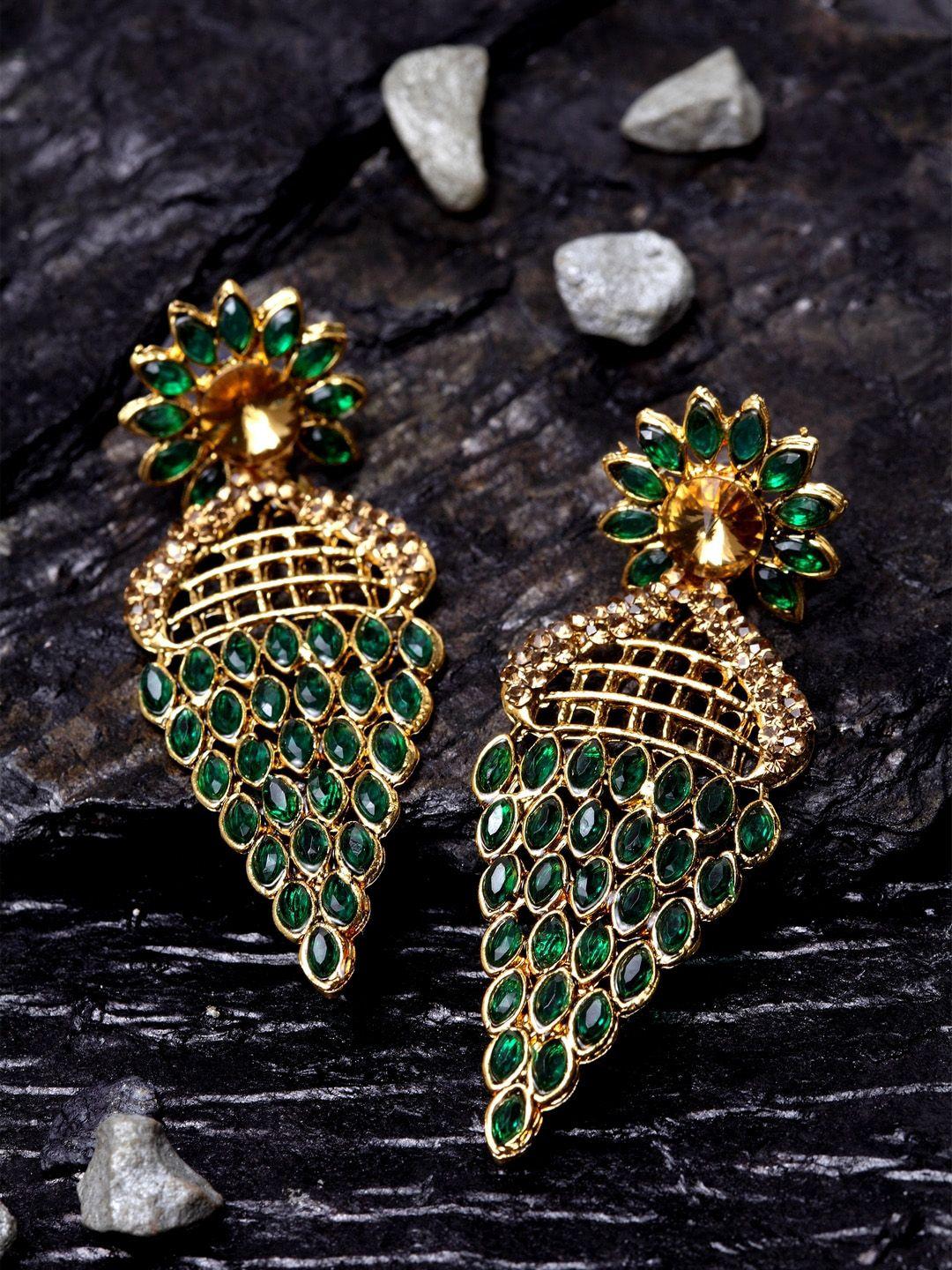 anikas creation gold-plated studded floral drop earrings