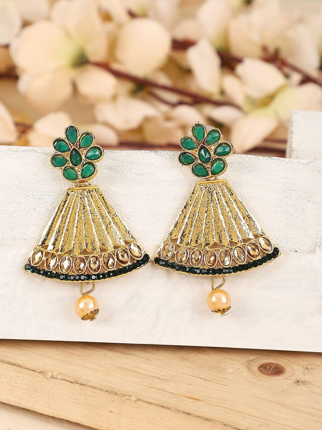 anikas creation gold plated triangular shape jhumkas