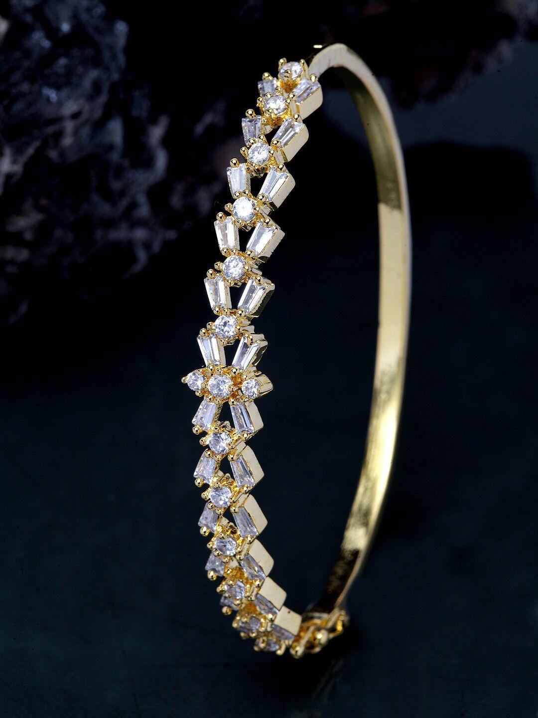 anikas creation gold-plated white ad-studded bangle-style bracelet