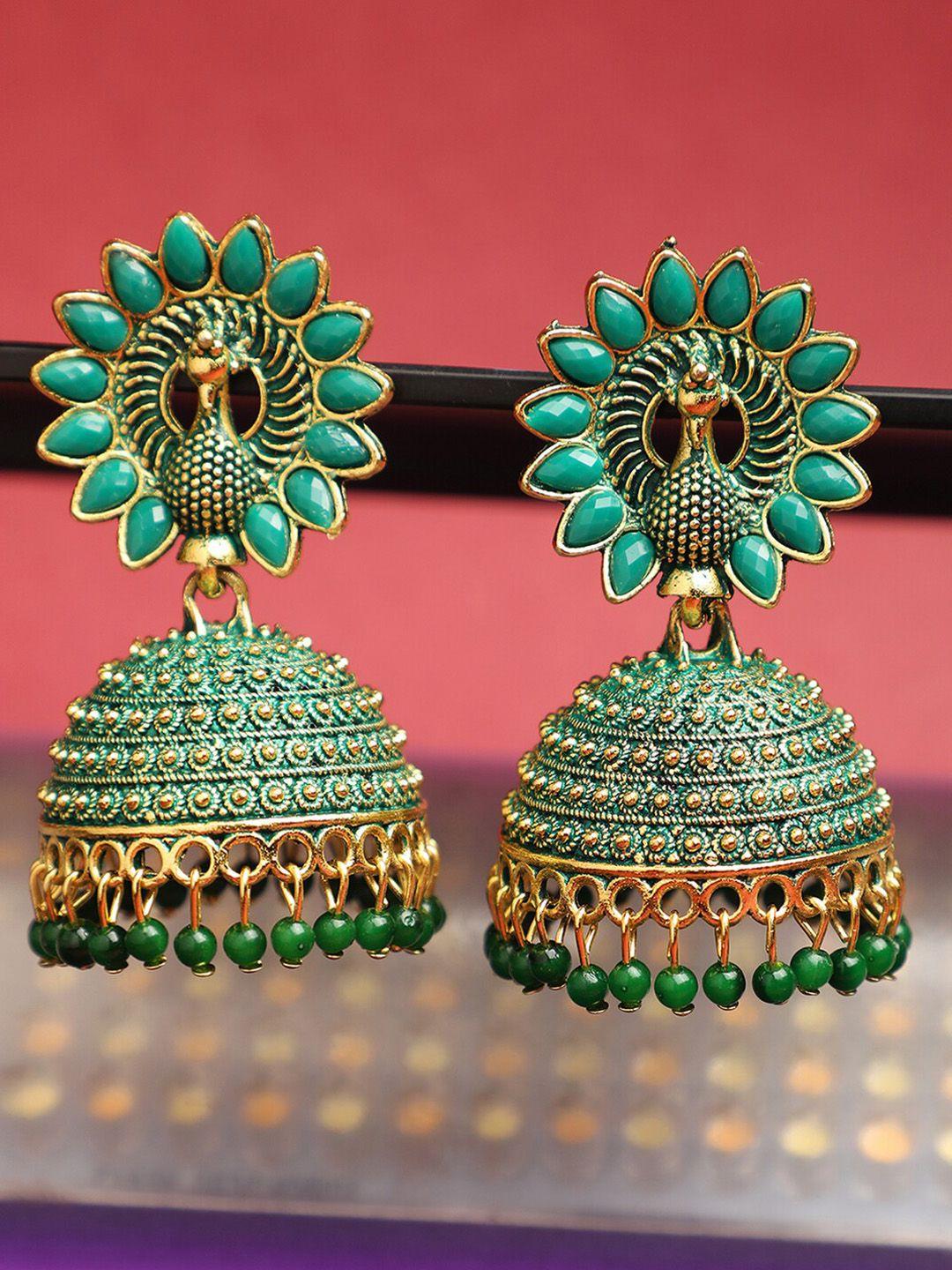 anikas creation green contemporary jhumkas earrings