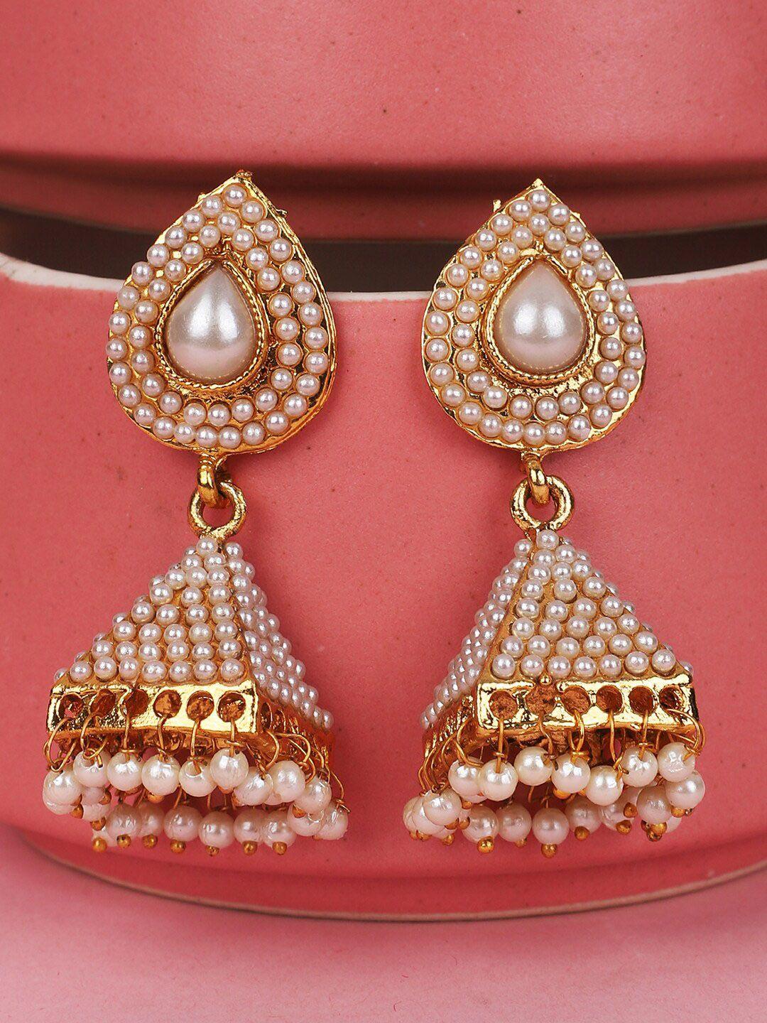 anikas creation off white gold-plated contemporary jhumkas earrings
