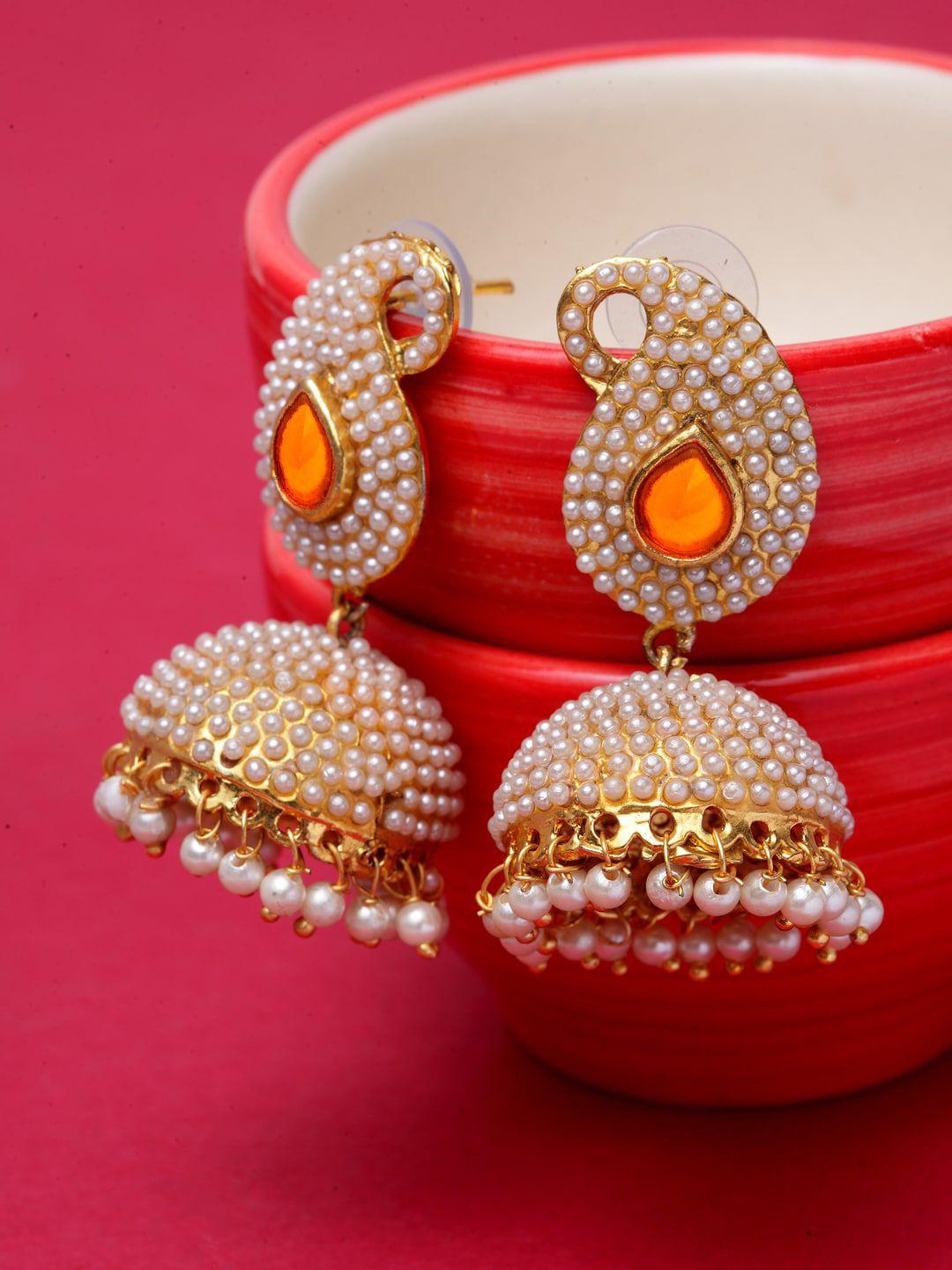 anikas creation off-white gold plated handcrafted jhumkas