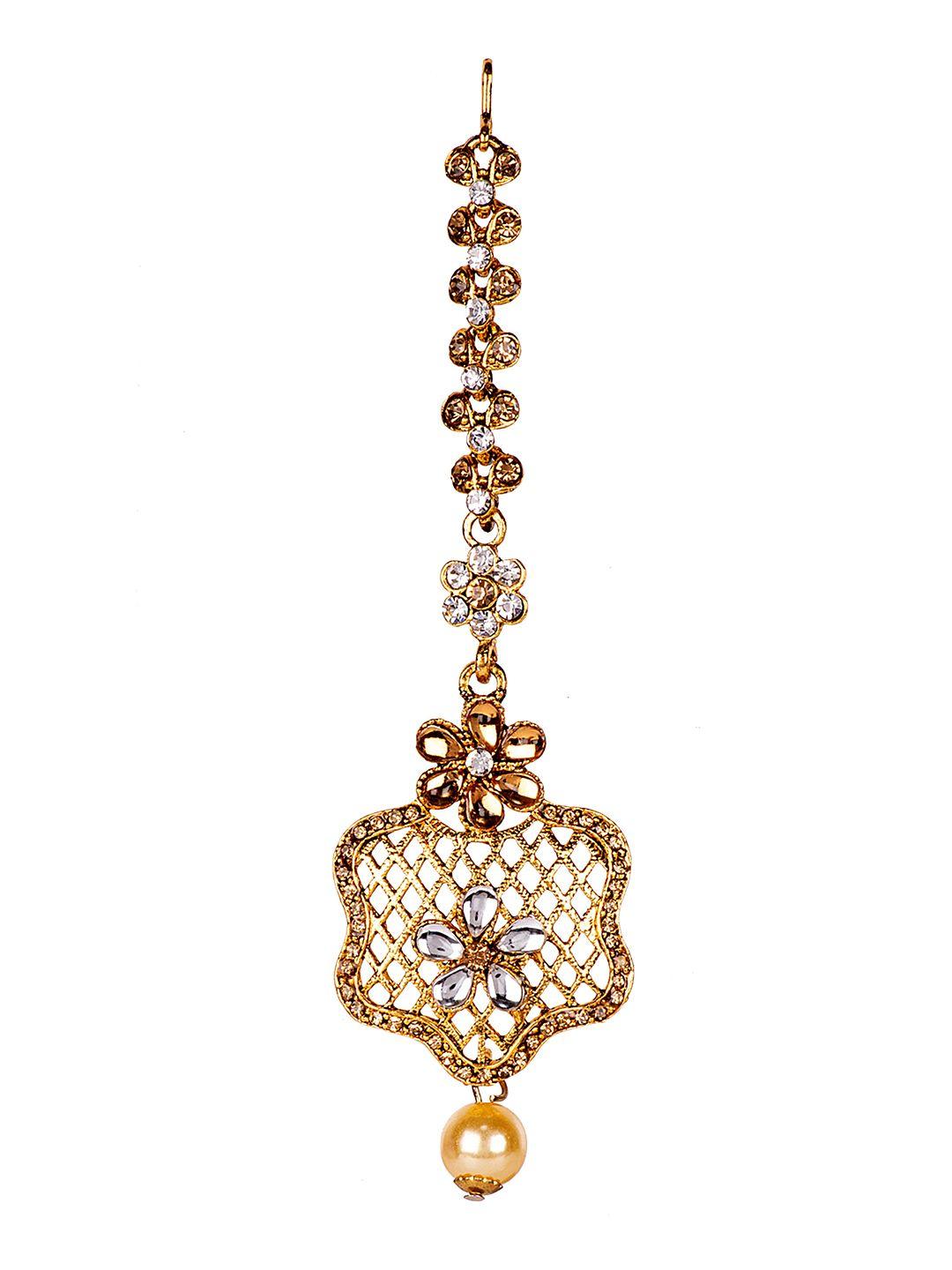 anikas creation women gold-plated kundan embellished maang tikka