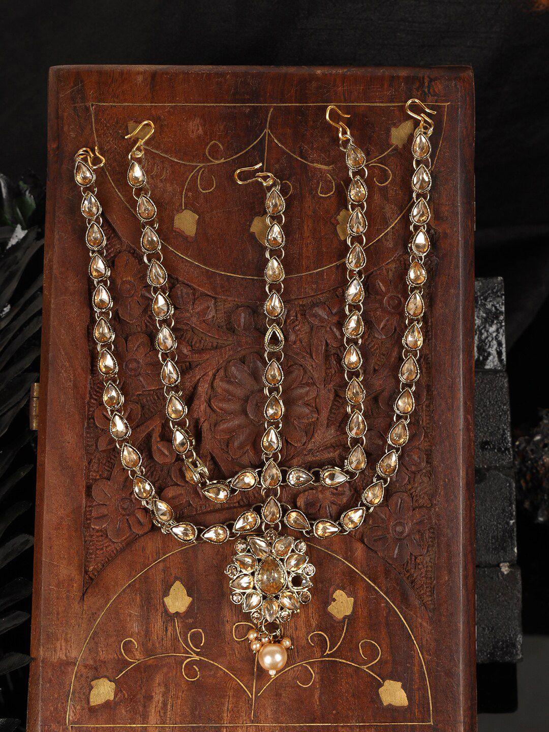 anikas creation women gold plated stone studded mathapatti