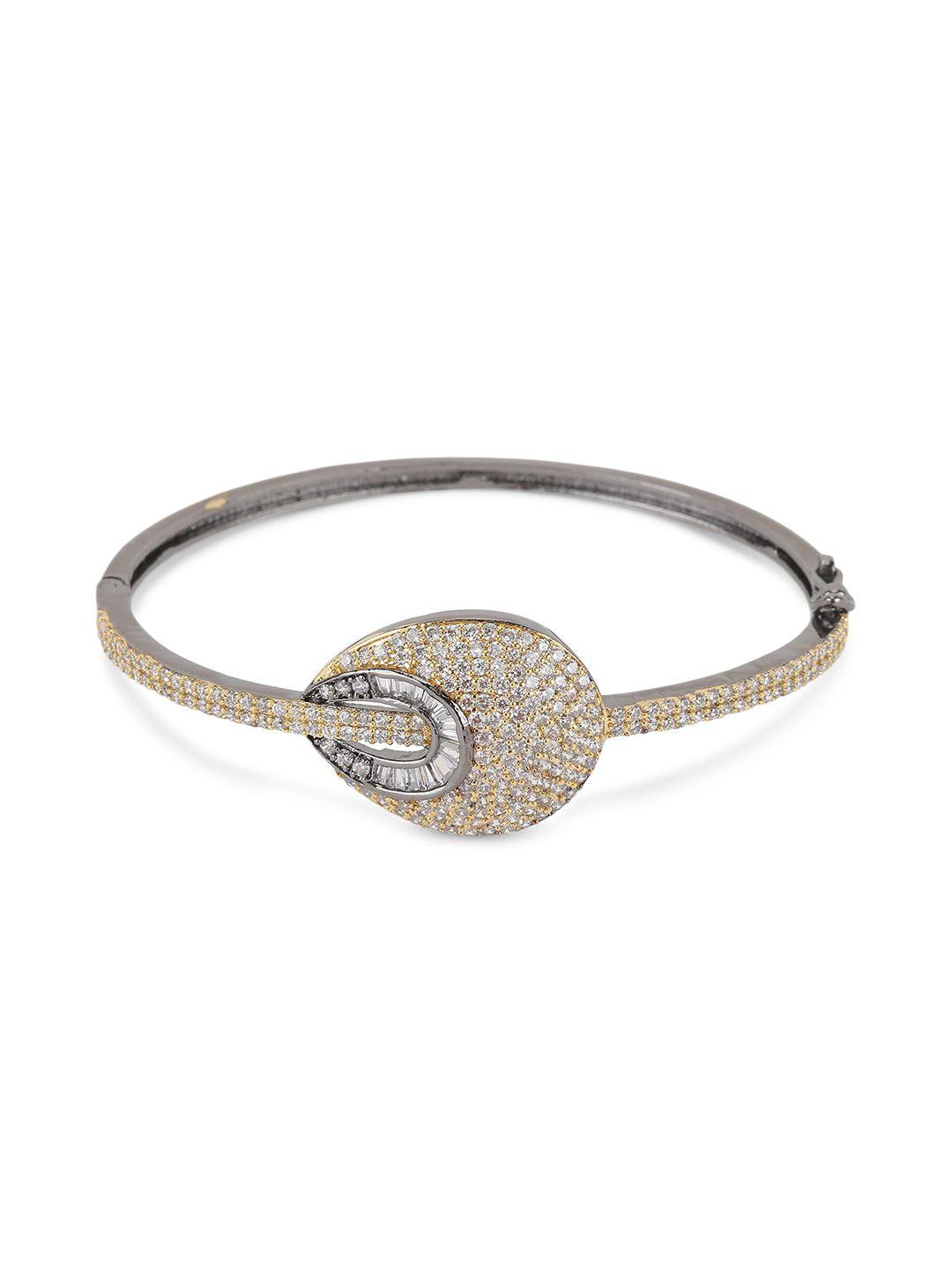 anikas creation women gunmetal-toned american diamond rhodium-plated bangle-style bracelet