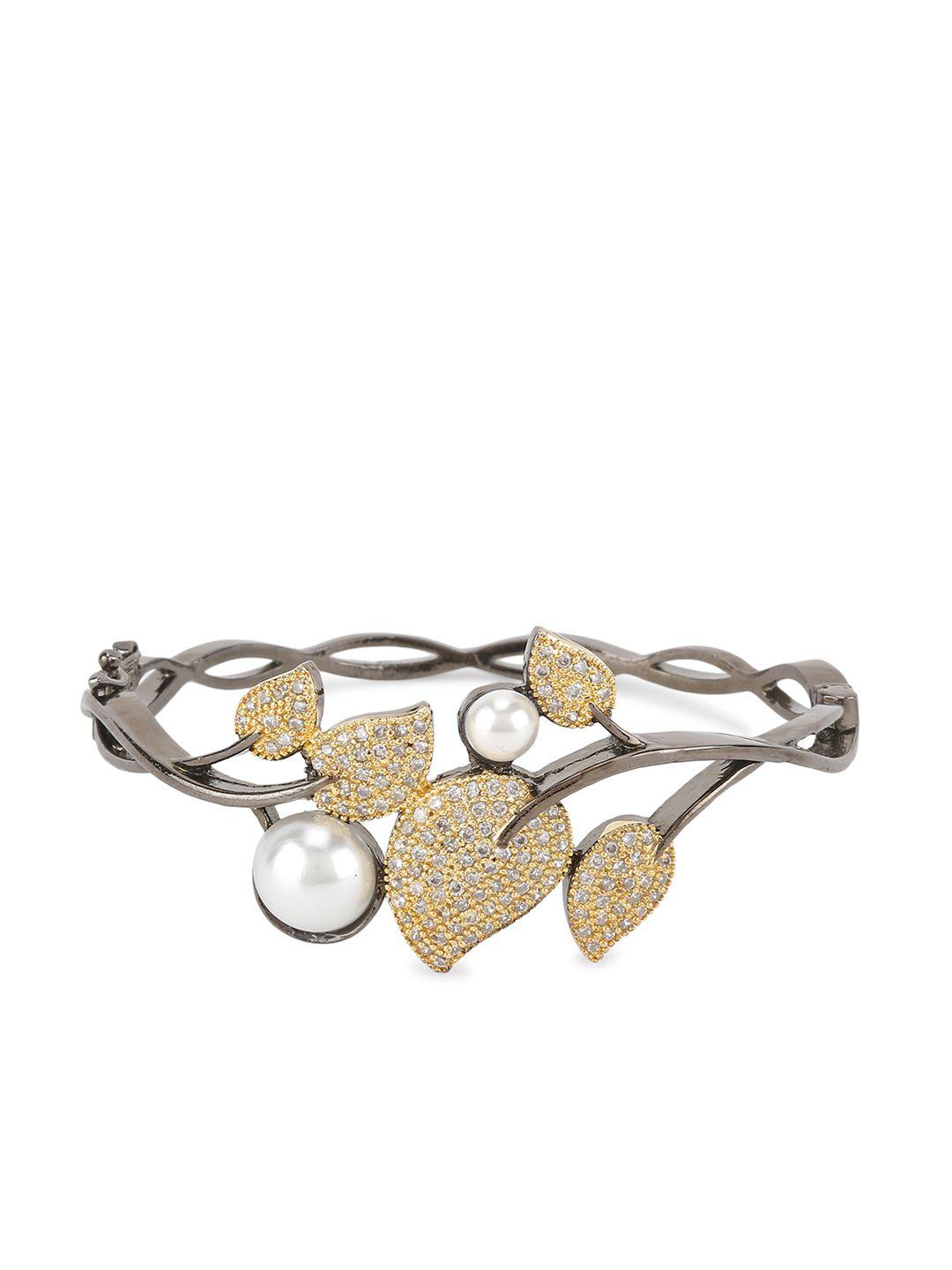 anikas creation women gunmetal-toned rhodium-plated pearl-studded cuff bracelet