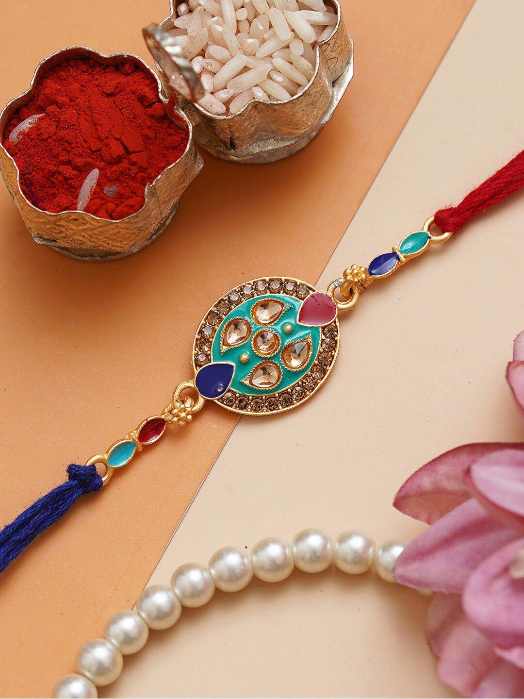 anil rakhi unisex kundan diamond designer rakhi with roli chawal