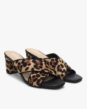 animal print chunky heels