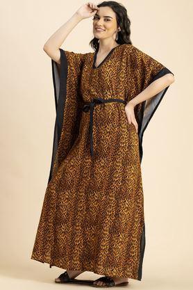 animal print rayon v-neck women's casual wear kaftan - brown