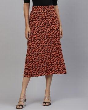 animal print straight skirt with side slit