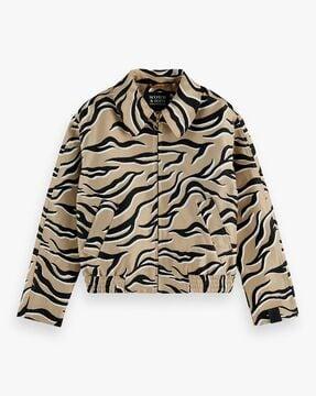 animal embroidered jacquard bomber jacket