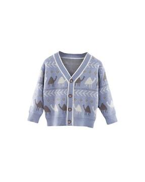animal pattern cardigan with button closure