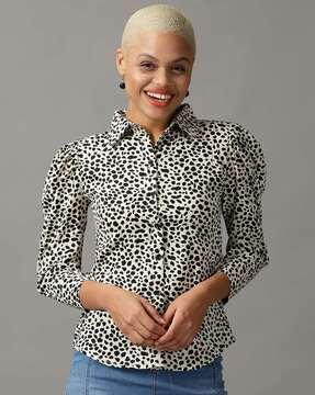 animal print  shirt with puff sleeves