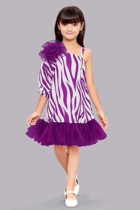 animal print blended fabric asymmetric girls party wear dress - magenta