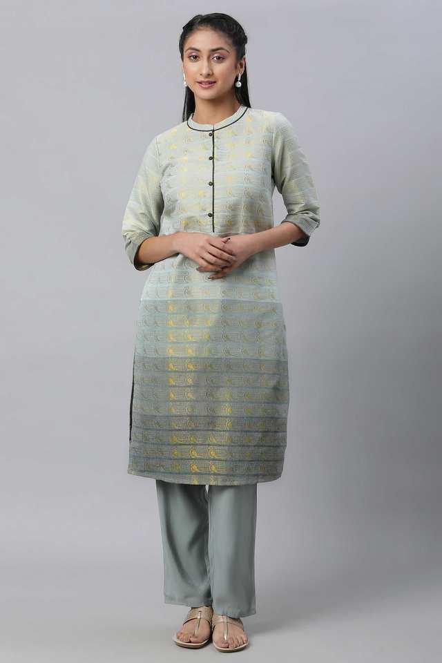 animal print blended fabric collared womens kurta