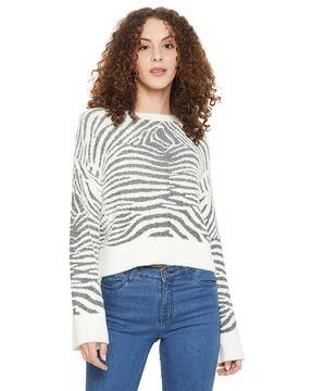 animal print boat-neck pullover