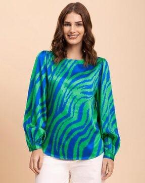 animal print boat-neck top