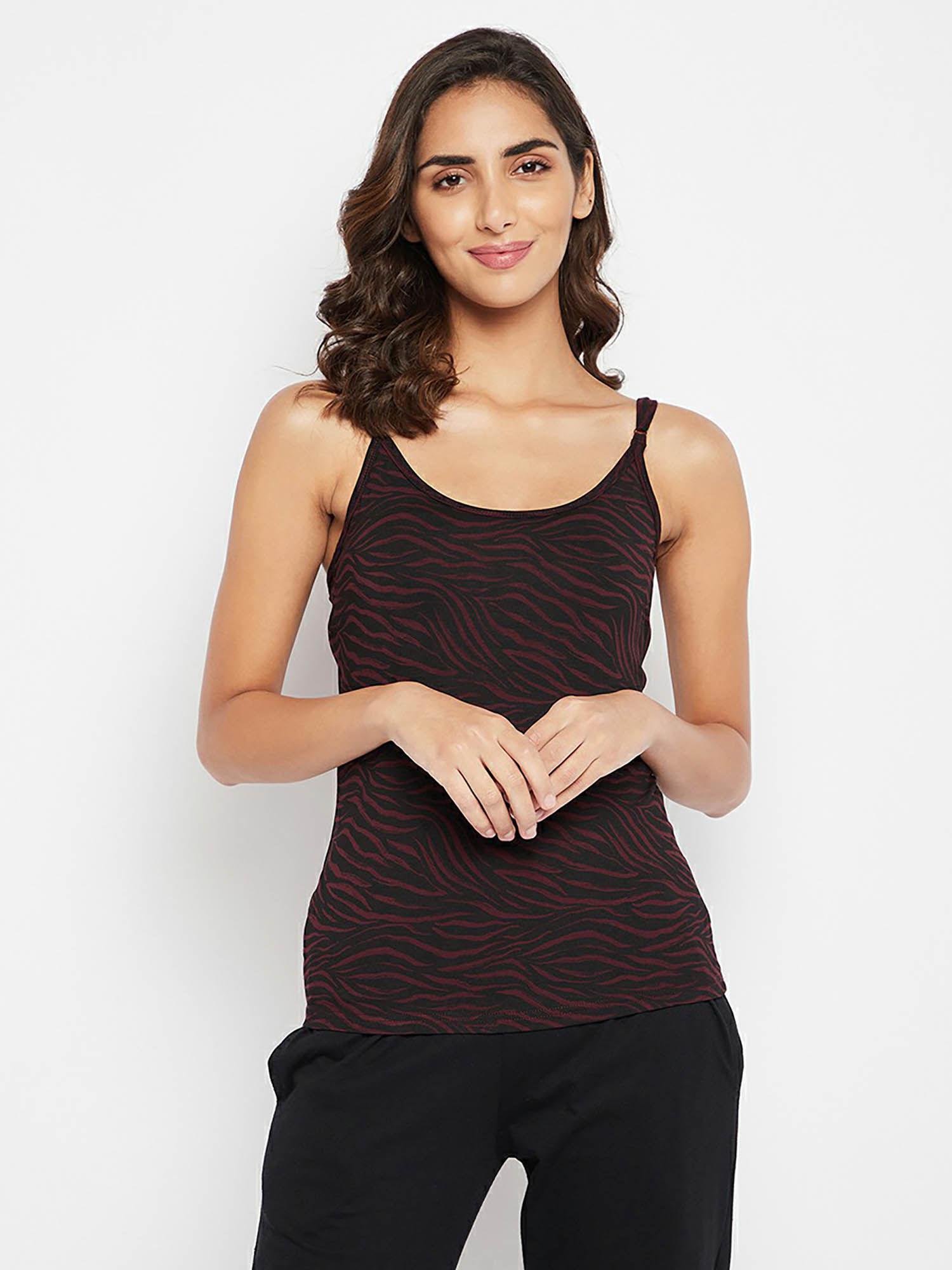 animal print camisole in maroon - cotton