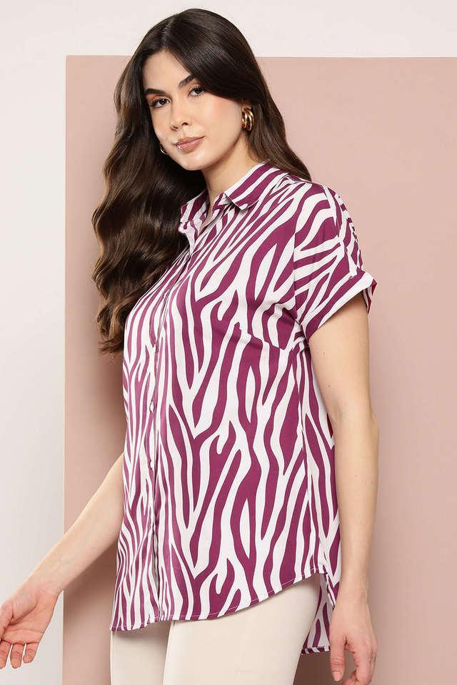 animal print collared crepe womens casual wear shirt