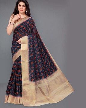 animal print contrast border saree