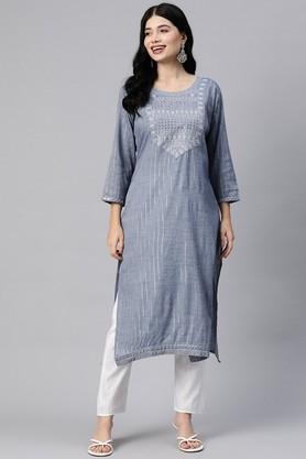 animal print cotton regular fit women's kurta set - grey