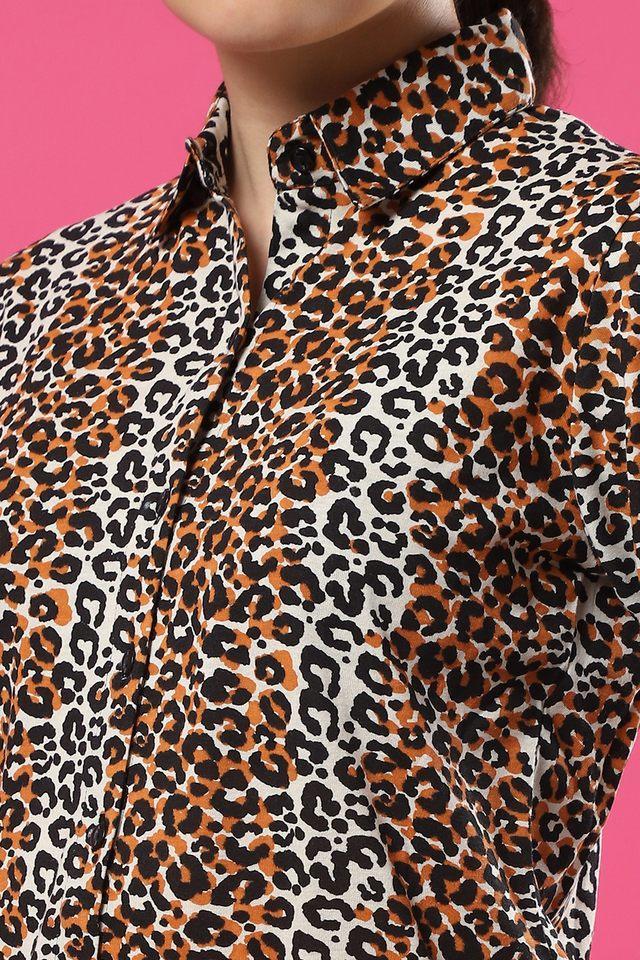 animal print cotton slim fit womens casual wear shirt