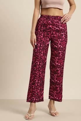 animal print crepe regular fit women's trousers - wine