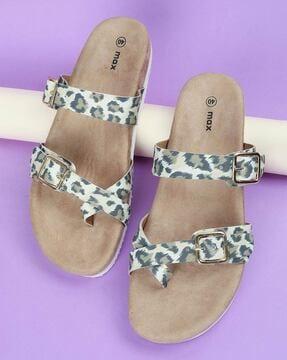 animal print double-strap flat sandals