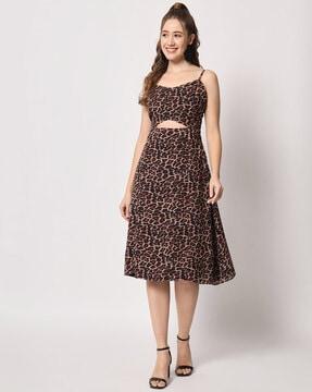 animal print fit & flare dress