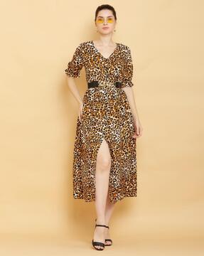 animal print fit & flare dress