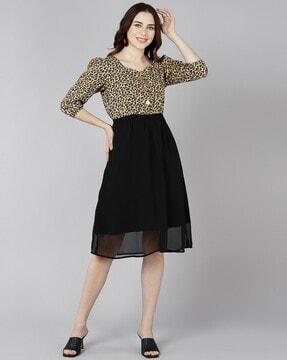 animal print fit and flare dress