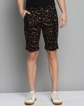 animal print flat-front city shorts