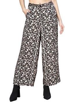 animal print flat-front palazzos