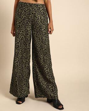 animal print flat-front palazzos