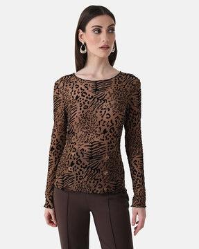 animal-print full-sleeve top