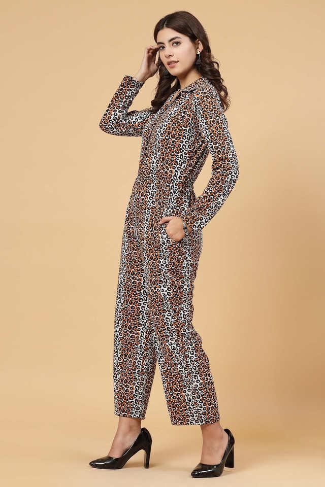 animal print full sleeves cotton womens ankle length jumpsuit