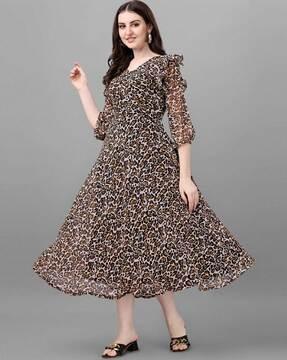 animal print georgette fit & flare dress
