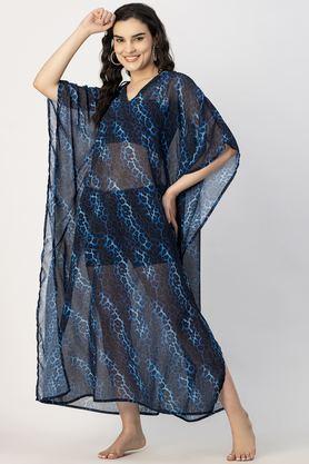 animal print georgette v-neck women's casual wear kaftan - blue