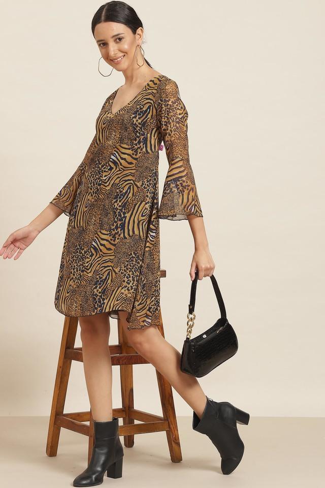 animal print georgette v neck womens maxi dress