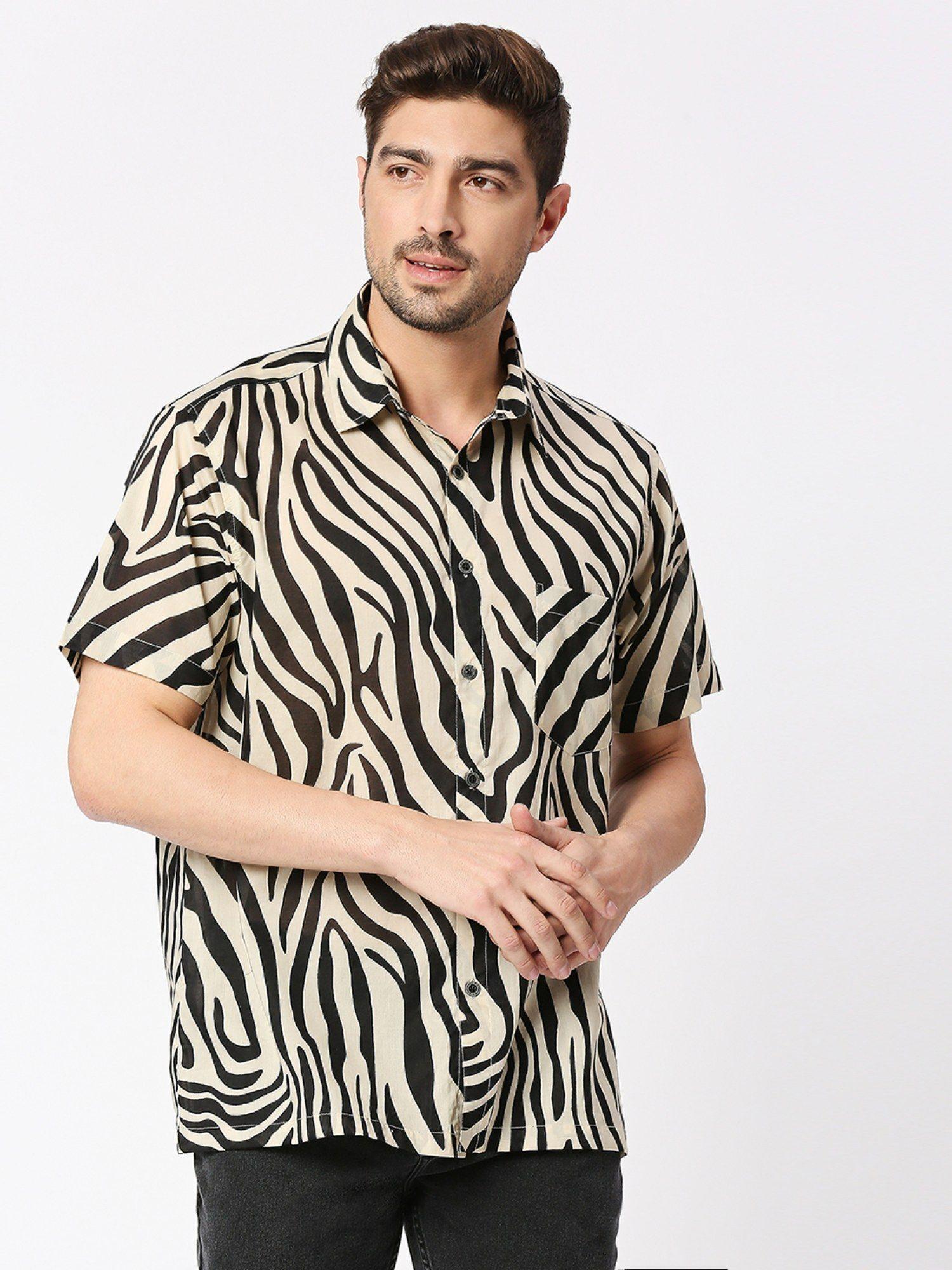 animal print half sleeves collar shirt